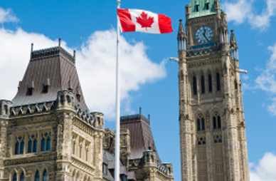Parliament Building Showing Canadian Flag